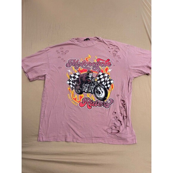 Fashion Nova Tops - Destroyed Pink Motorcycle Women's Fashion Nova Graphic T-shirt Size M